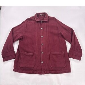 Vintage CP Shades Mens Small Linen Cotton Knit Chore Jacket Shacket Burgundy